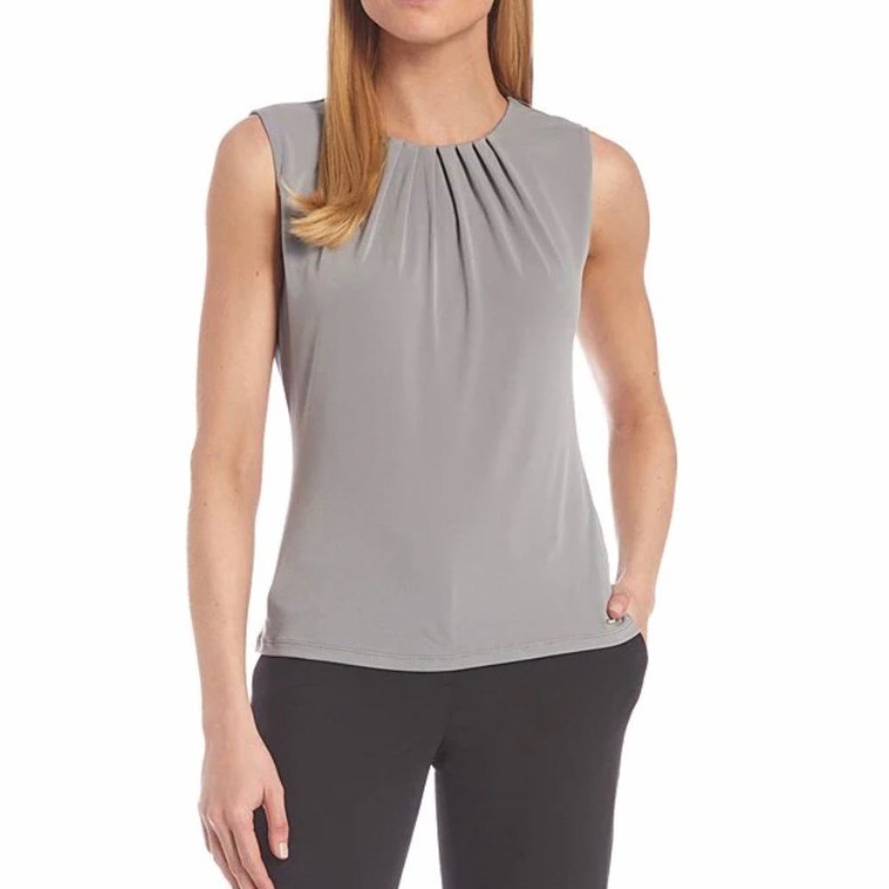 Pleat Round Neck Sleeveless Top | Brand:Calvin Klein | Size: Large | Color: Red